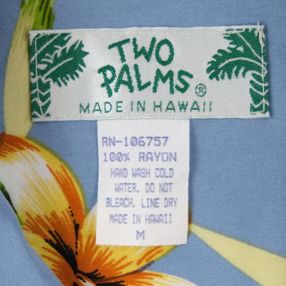 Two Palms Mens Hawaiian Shirt Medium Rayon Button Up blue Tropical Vacation - Picture 3 of 5